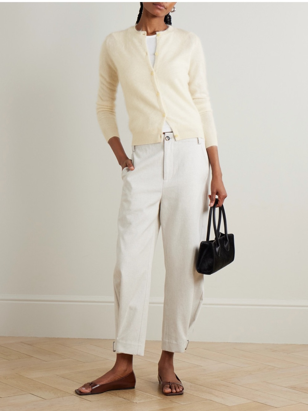 NWT Theory 100% Brushed Cashmere Cardigan Sweater Ivory Cream Large L